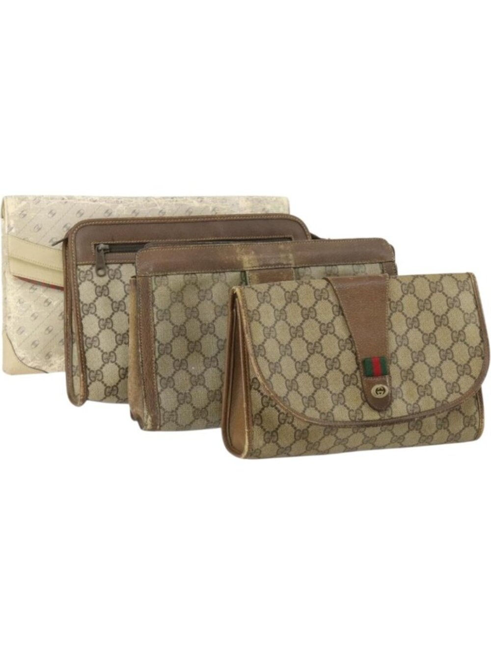 GUCCI GG Supreme Clutch Bag PVC 4 Set Beige
